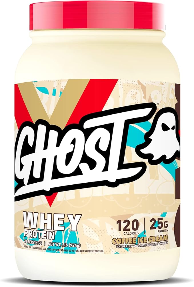 GHOST Whey Protein Powder Coffee Ice Cream - 2LB 25G of Protein - Whey Protein Blend - ­Post Workout Fitness &amp Nutrition Shakes Smoothies Baking &amp Cooking - Soy &amp Gluten-Free