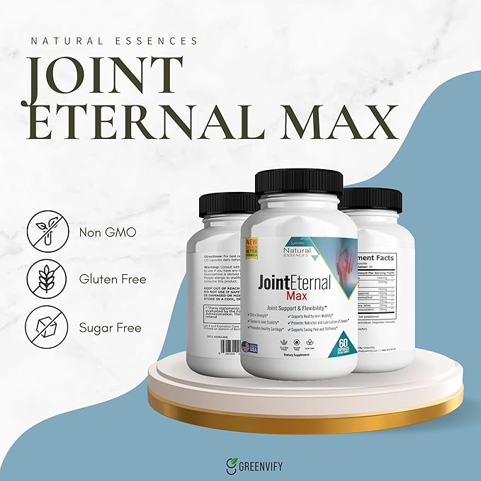 Joint Eternal Max Natural Essences Natural Joint Support Supplement 60 Capsules 20 Days Supply Gluten Free Sugar Free Non-GMO Made in USA (1)