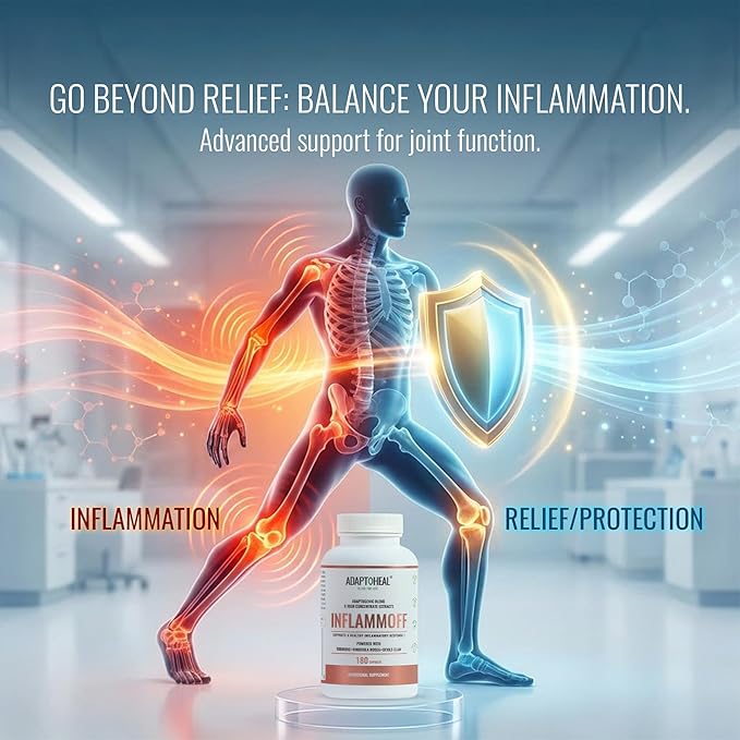 ADAPTOHEAL Inflammoff - Adaptogenic Supplement Designed to Support Joint Muscle and Tissue Inflammation Naturally 8 Highly Concentrated extracts with Turmeric and Rhodiola rosea (180 Capsules)