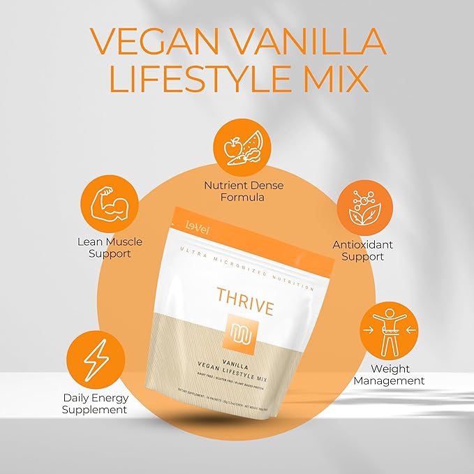 Le-Vel Thrive Vegan Protein Shake | 16 Packets 35g | Gluten-Free Plant-Based Protein with Probiotics Fiber &amp Enzymes | Supports Lean Muscle &amp Digestive Health (16 Packets (Pack of 1) Vanill
