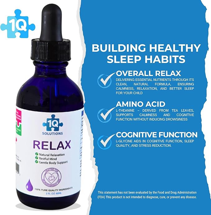 1Q Relax – Liquid Calm Natural Drops for Kids| Magnesium Glycinate L-Theanine &amp L-Glycine |No Melatonin Sugar-Free Vegan Non-GMO | Advanced Absorption | Gentle Mood Bedtime &amp Sleep Suppor