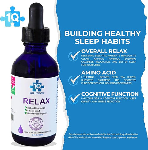 1Q Relax – Liquid Calm Natural Drops for Kids| Magnesium Glycinate L-Theanine &amp L-Glycine |No Melatonin Sugar-Free Vegan Non-GMO | Advanced Absorption | Gentle Mood Bedtime &amp Sleep Suppor