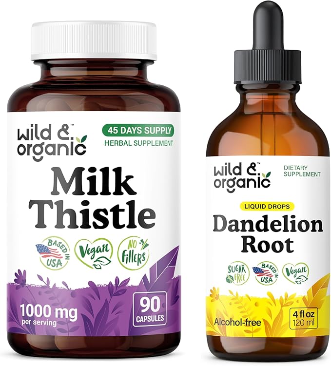 Wild &amp Organic Milk Thistle 90 Capsules &amp Dandelion Tincture 4 fl oz