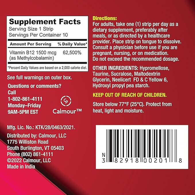 Vitamin B12 Strips 100 Pack | Easy Oral Dissolvable Mint Flavored Strips | 1500 mcg Strips | Vit B12 Dissolve under Tongue | Methylcobalamin B-12 Vitamin Formula | Vegan Friendly &amp Gluten Free