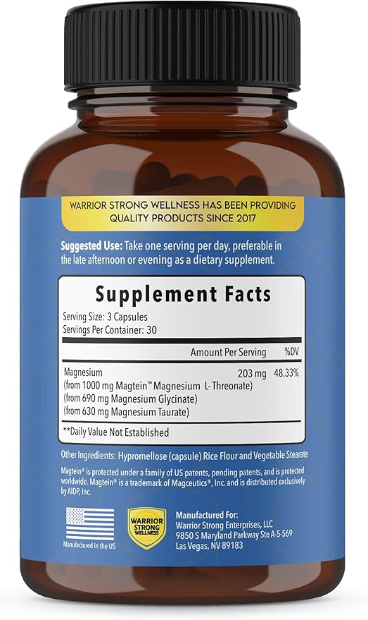 Magnesium Complex -Triple Blend 100% Chelated Mag Supplement-Magtein Magnesium L-Threonate for Memory &amp Brain Health -Glycinate Sleep Well-Taurate- Relaxation