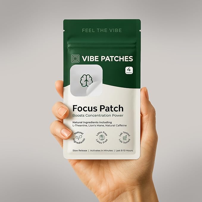 Focus Patch | Wearable Wellness for Focus Support with L-Theanine and Lion’s Mane | Long Lasting Patch for 10 Hours | Vegan &amp Latex Free | 4 Patches Per Pack 3 Pack