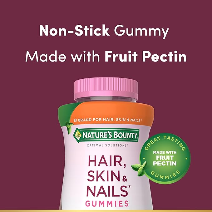 Nature's Bounty Optimal Solutions Hair Skin and Nails Collagen Pectin Gummies 100 mg Collagen and 2500 mcg Biotin Per Serving No Stick Gummy Tropical Citrus Flavor 200 ct 100 Total Servings