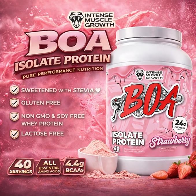 BOA Isolate Protein with Vitamin B6 and Zinc - Low-Sodium Whey Protein Isolate 24g of Protein per Scoop - (Strawberry - 40 Servings)