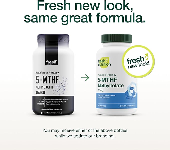 L Methylfolate 15mg - Maximum Potency - Active Vitamin B9 Superior Bioavailability - 5-MTHF Methyl Folate for Mood Cognition Immunity Cardiovascular Neurological Reproductive Health - 60 Capsules