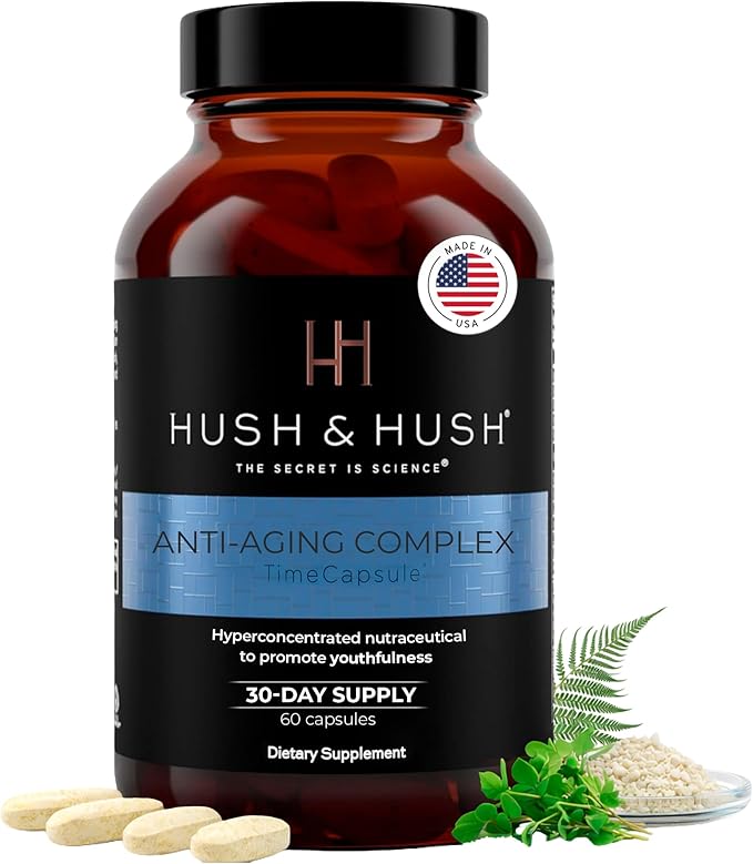 Hush &amp Hush Anti-Aging Multivitamin for Women – Clinically Proven with Marine Collagen Hyaluronic Acid Vitamin C B12 Zinc &amp Polypodium Leucotomos – Skin Glow Antioxidants – 60 Tablets
