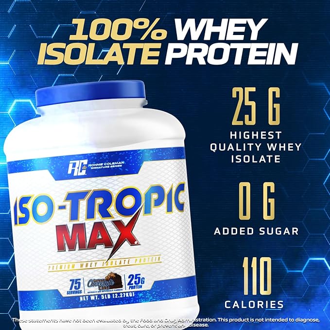 Ronnie Coleman 5lbs Chocolate Whey Isolate Protein Powder | 25g Protein with 75 Servings | German Chocolate Cake Pre Workout Powder for Men &amp Women Low Sugar Supplement for Lean Muscle Support