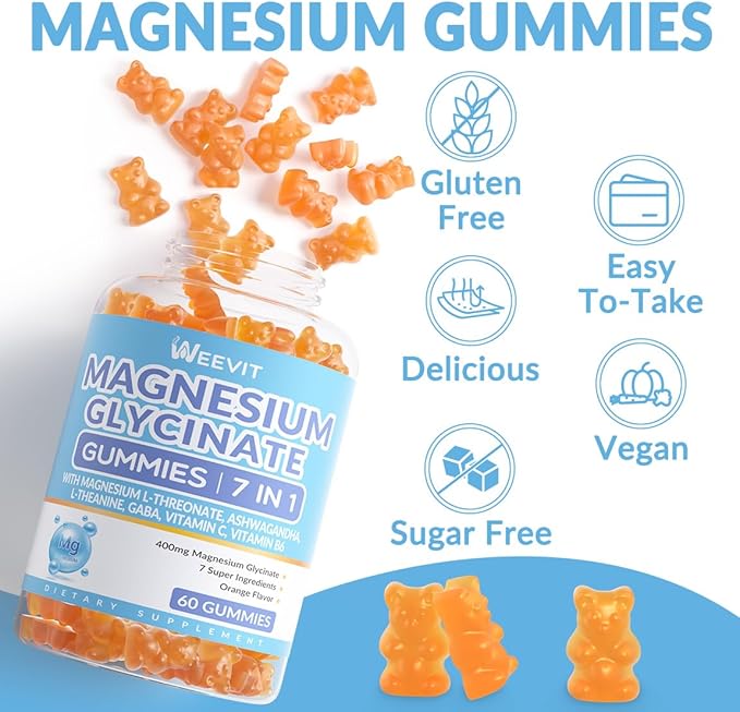 Magnesium Glycinate Gummies Magnesium Glycinate with L-Threonate Ashwagandha L-Theanine Magnesium Supplements for Women &amp Men