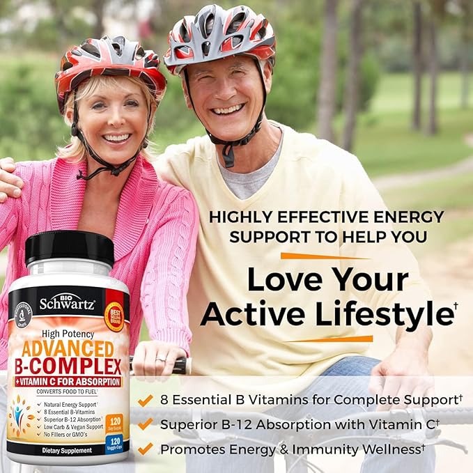 Vitamin B Complex with Vitamin C (4 Month Supply) Plus High Absorption Magnesium Bisglycinate Capsules (4 Month Supply)