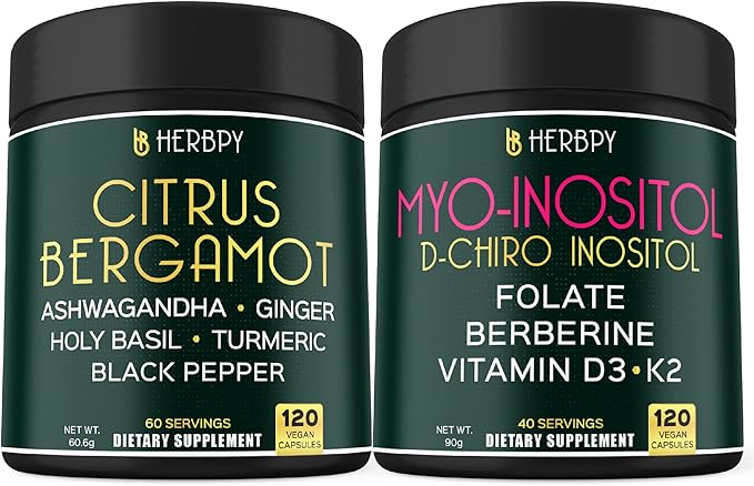 Bundle 6in1 Citrus Bergamot Complex 120 Count &amp 6in1 Myo-inositol &amp D-Chiro Inositol Supplement for Women 120 Count - for Digestion Relaxation &amp Overall Health