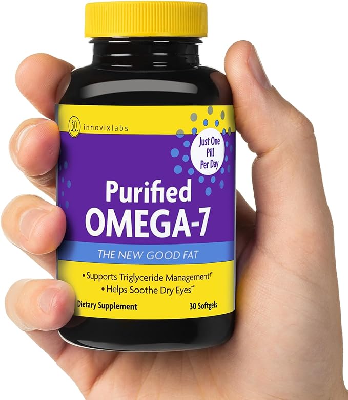 InnovixLabs Purified Omega 7 Supplement - 210 mg Omega-7 Palmitoleic Acid Fish Oil for Metabolism &amp Triglyceride Support Essential Fatty Acids IFOS Approved 30 Softgels