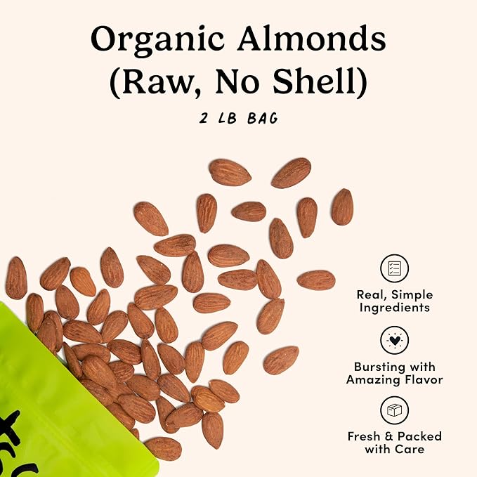 Nuts.com – Organic Almonds (Raw No Shell) – 2 Lb Bag Healthy Snack for Adults &amp Kids Delicious Nutty Flavor – High Protein &amp Keto Friendly Food – Vegan Gluten-Free &amp Kosher Pareve