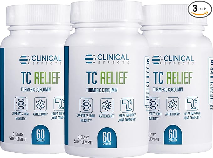 Clinical Effects TC Relief - Turmeric Curcumin with Bioperine Black Pepper - Joint Supplement for Comfort and Mobility - 3 Pack