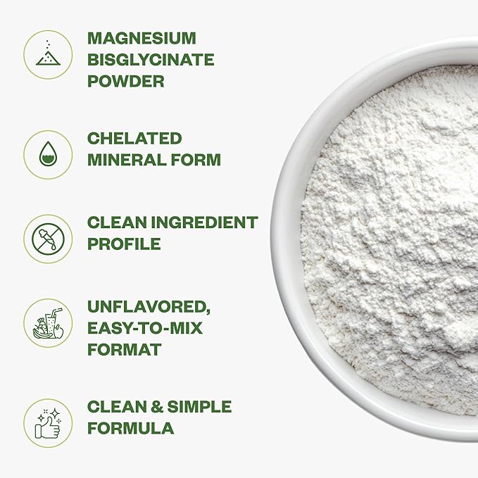 Purisure Magnesium Bisglycinate Chelate 250g Pure Magnesium Glycinate Powder for Bones Magnesium Bisglycinate Chelate for Sleep and Muscle Flexibility Gluten-Free Non-GMO 133 Servings