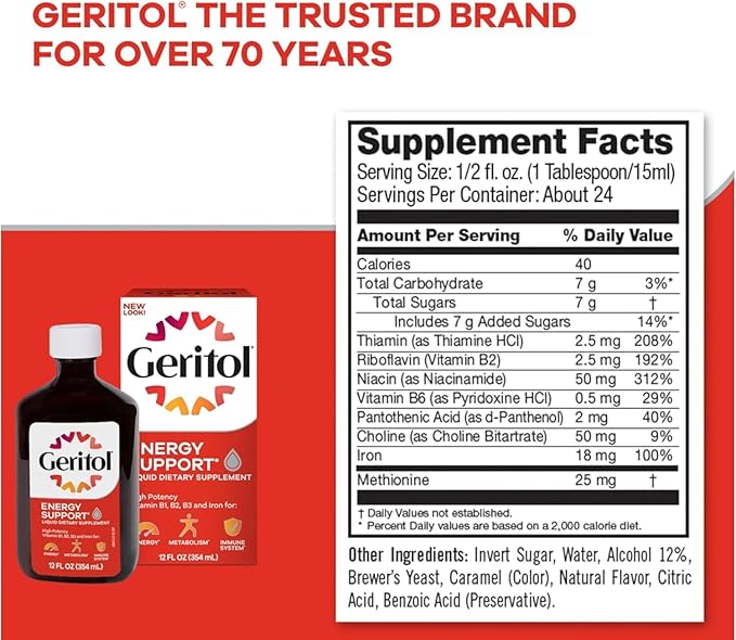Geritol Liquid Supplement B-Vitamins &amp Iron 12 Fluid Ounce (Pack of 4)