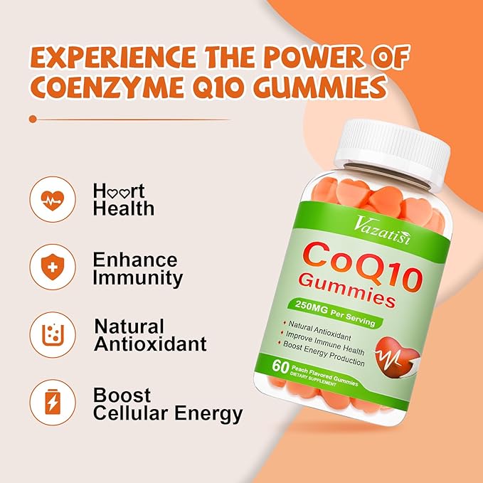2 Pack CoQ10 Gummies 250 mg Plus Omega-3 Magnesium Vitamin B12 for Cellular Energy Brain &amp Antioxidant 5X Better Absorption Coenzyme Q10 Supplement - 120 Cts