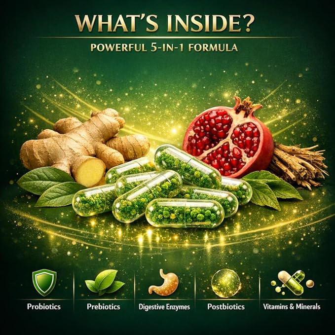 NATURAL NEED™ Gut Health – 5-in-1 Formula with Probiotics Prebiotics Postbiotics Enzymes &amp Vitamins (CD3B12Zinc) – Delayed Release Capsule – Supports Overall Digestion Immunity &amp Gut –