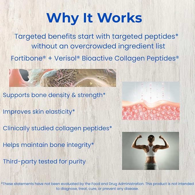Beauty and Bones Collagen Peptides for Women FORTIBONE 5 g + VERISOL 2.5 g Bone Health &amp Skin Elasticity Support Hydrolyzed Types I &amp III 30 Sachet Packs