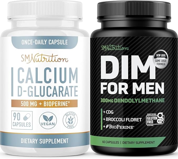 SMNutrition Men's DIM Supplement with Calcium D-Glucarate | Male Hormone Balancing Bundle with DIM Complex for Men (60 Servings) and Vegan Gluten Free Non-GMO CDG Supplement (90 Servings)