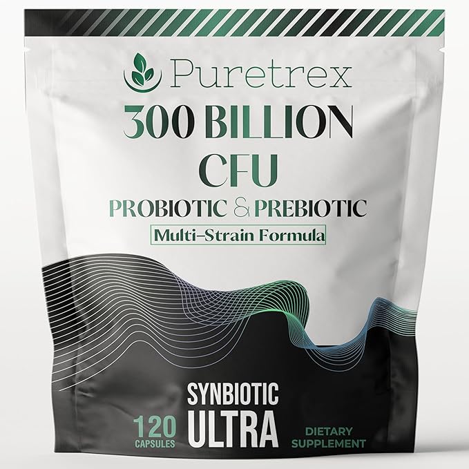 300 Billion CFU Probiotic &amp Prebiotic Supplement Multi-Strain Synbiotic Ultra Formula 120 Vegan Capsules with Digestive Enzymes and Black Pepper Extract
