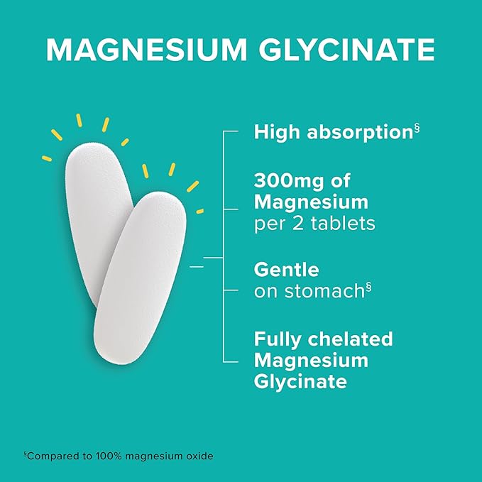 Qunol Magnesium Glycinate 300mg100% Glycinate Chelated Magnesium Supplement150ct Tablets(Pack of 2)