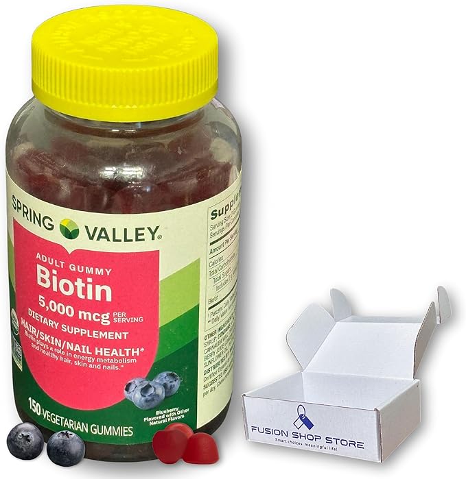 Biotin 5000mcg- Blueberry Flavor Hair Skin and Nails 150 Gummies (Pack of 1) Boxed by Fusion Shop Store