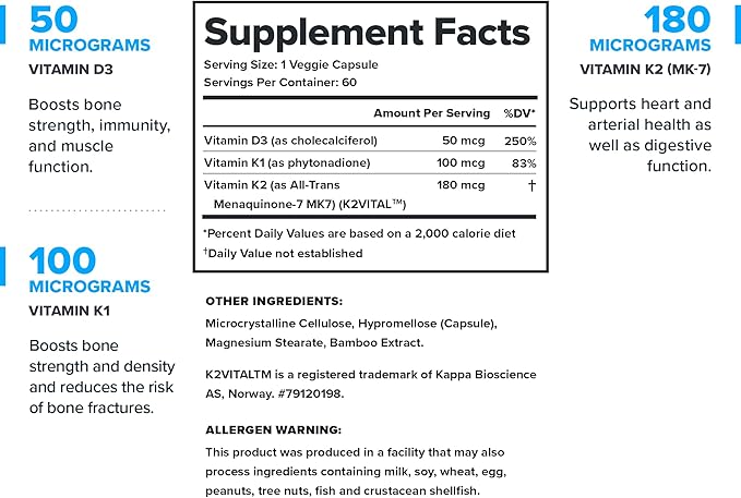 LEGION Vitamin D+K Natural &amp Effective Formulation - Vitamin D3 K2 &amp K for Immunity Boost - K1 K2 &amp D3 Vitamin Supplement to Boost Bone Density and Health - Vitamin K2 &amp K1 for Heart