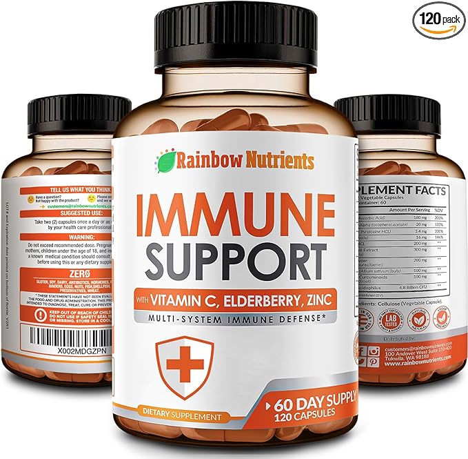 10 in 1 Immune Support Supplement (No Fillers) | Vitamin C Zinc Elderberry Echinacea Turmeric Probiotics |Immunity Booster for Multi-System Immune Defense Respiratory &amp Gut health |60 Day Su