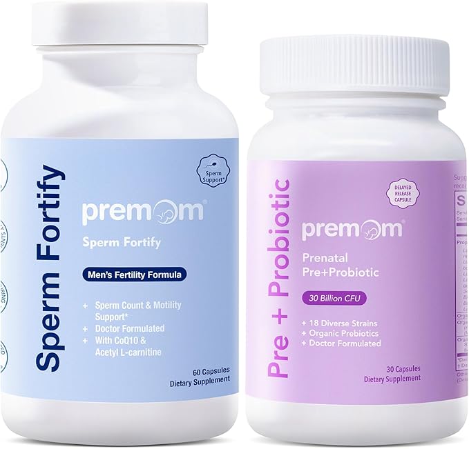 Premom Male Sperm Fortify Capsules - Male Fertility Supplements for Men Prenatal Pre &amp Probiotics for Women Bundle – Fertility Support for Women – 120 Count
