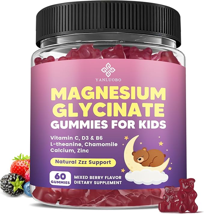 Kids Magnesium Gummies Sleep Gummies Melatonin Free - with Magnesium Glycinate Lemon Balm L-Theanine &amp GABA - Calming Relaxation Support Natural Zzz Relaxation