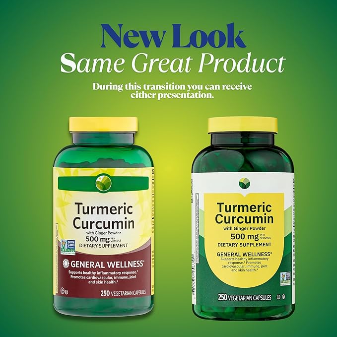 KP+ Turmeric Curcumin with Ginger Powder 500 mg | 250 Veg Capsules | Pack of 2