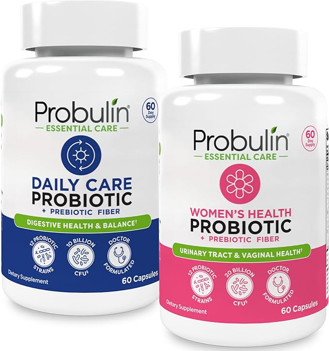 Probulin Women’s + Daily Care Probiotic Bundle – Digestive Vaginal &amp Immune Health Support – 2-Pack Vegan 10 &amp 20 Billion CFU 60 Count Each