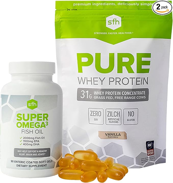 SFH Health &amp Wellness Bundle Pure Whey Vanilla Protein Powder and Super Omega 3 Fish Oil Capsules