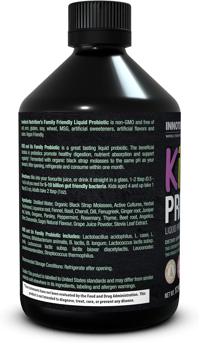 Innotech Nutrition Kids &amp Us Liquid Probiotic Kids Digestive &amp Immune Support Triple Fermented Formula Grape Flavor 530ml (17.9 fl oz)