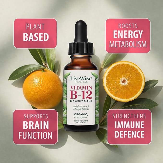 Organic Vitamin B12 1000 mcg Sublingual Liquid Drops For Adults 6 Months Supply 1 oz Methylcobalamin &amp Adenosylcobalamin - Bioactive Blend for Energy Clarity &amp Focus - Vegan Non-GMO Unfla