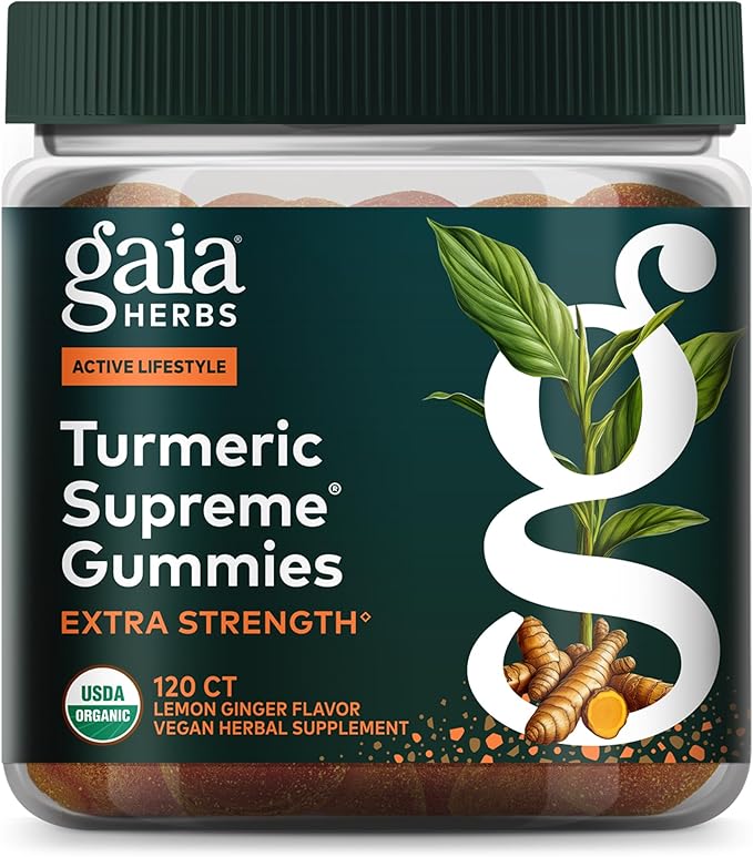 Gaia Herbs Turmeric Supreme Gummies Extra Strength - Supports Healthy Inflammatory Response in Healthy Individuals* - Lemon Ginger Flavor - 120 Vegan Organic Gummies (40 Servings)