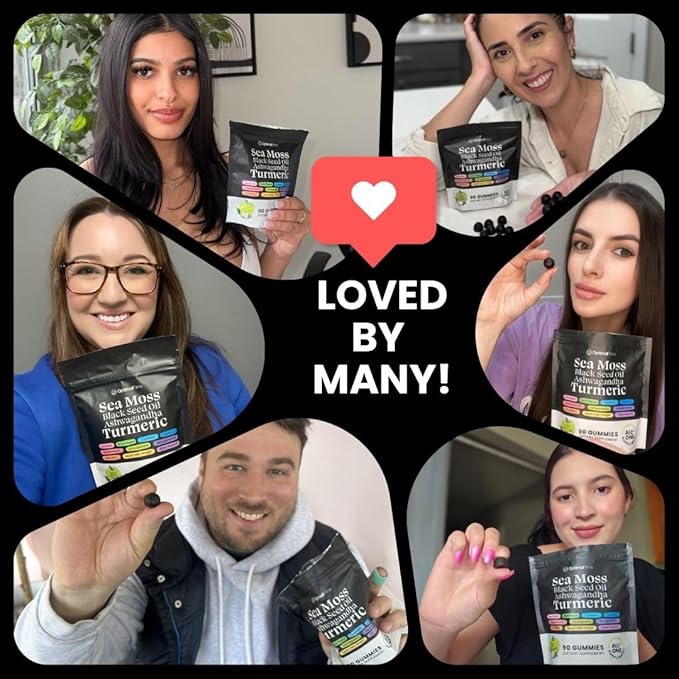 Optimal Prime Sea Moss and Black Seed Oil Gummies Ashwagandha Turmeric Manuka Honey ACV Dandelion Black Pepper Burdock Bladderwrack Vegan 90 Gummies 45 Day Supply