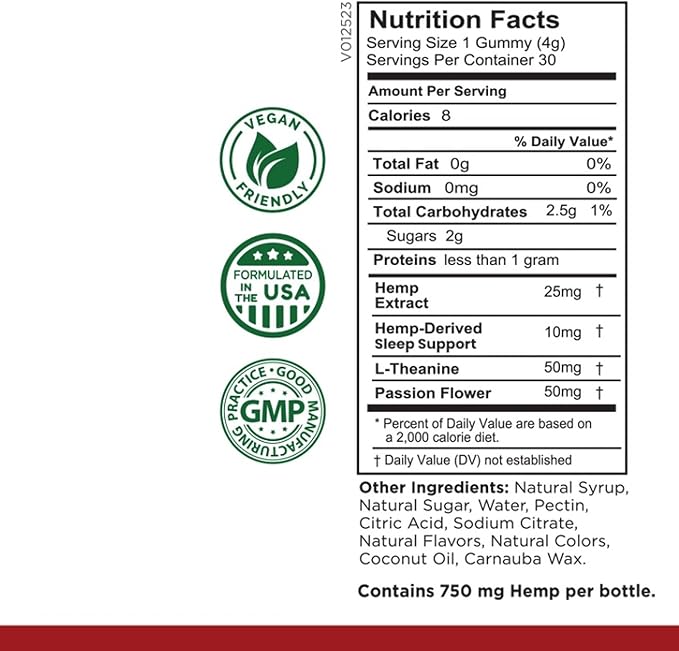 Sleep Gummies with Hemp Extract &amp L-Theanine Nighttime Calm Support Vegan Low Sugar 30 Count