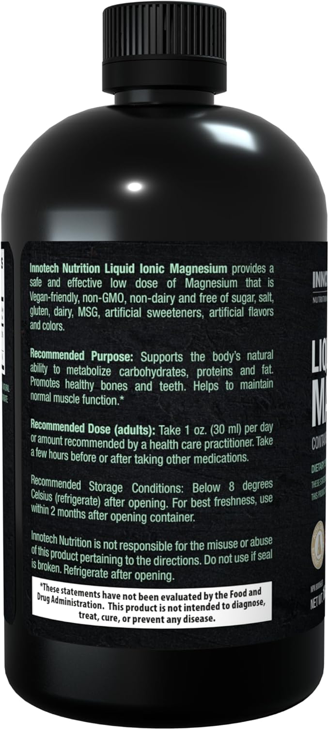 Innotech Nutrition Liquid Ionic Magnesium Sleep &amp Relaxation Support High Absorption Formula with Vitamin C Lemon Flavor 500 mL