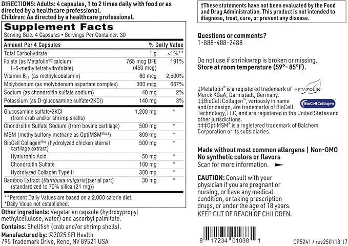 Klaire Labs SFI Health Joint Support Formula - Joint Recovery &amp Cartilage Production Blend with Hydrolyzed Collagen Chondroitin &amp Hyaluronic Acid (120 Capsules)