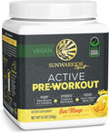 Sunwarrior Pre Workout Powder Energy Drink | Vegan Plant-Based Pre-Workout Supplement | Pump Hydrate Focus Endurance &amp Strength Builder | Yuzu Mango Flavored | 30 Servings | Active Preworkou