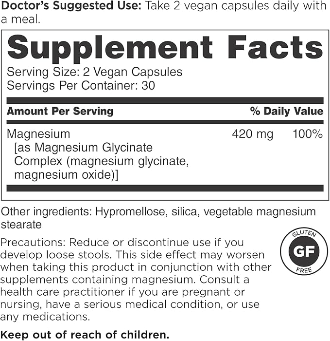 DOCTORS' PREFERRED High Potency Magnesium Glycinate Complex- Doctor-Developed Formula for Heart Health Mood Support and More | 420 mg per Serving | 120 Count