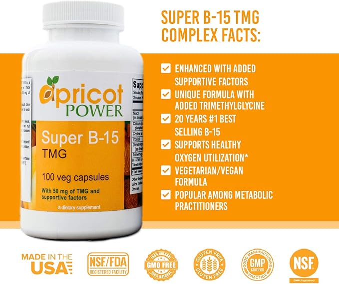 Apricot Power Super B-15 Non Toxic Pangamic Acid - Health Oxygen Levels &amp Energy - 100 Veg Caps