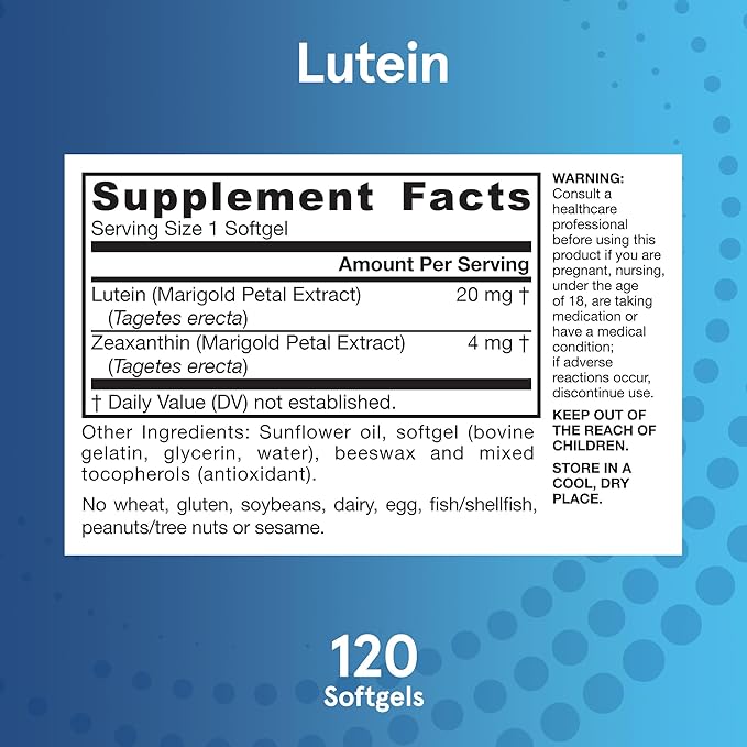 Jarrow Formulas Lutein 20 mg - 120 Softgels - Clinically Documented Eye Health &amp Support - With Zeaxanthin - 120 Servings