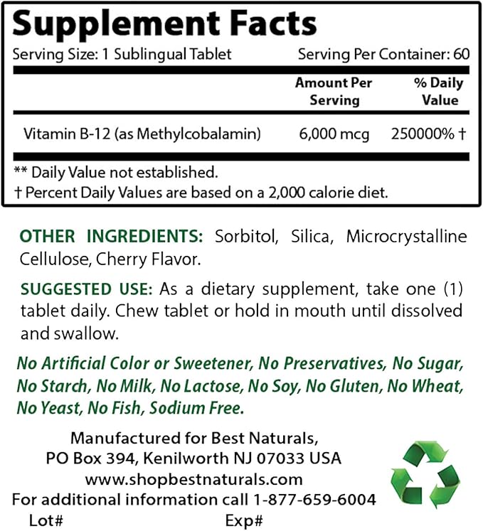 Best Naturals Vitamin B-12 6000 mcg &amp Vitamin K2 (MK7) with D3