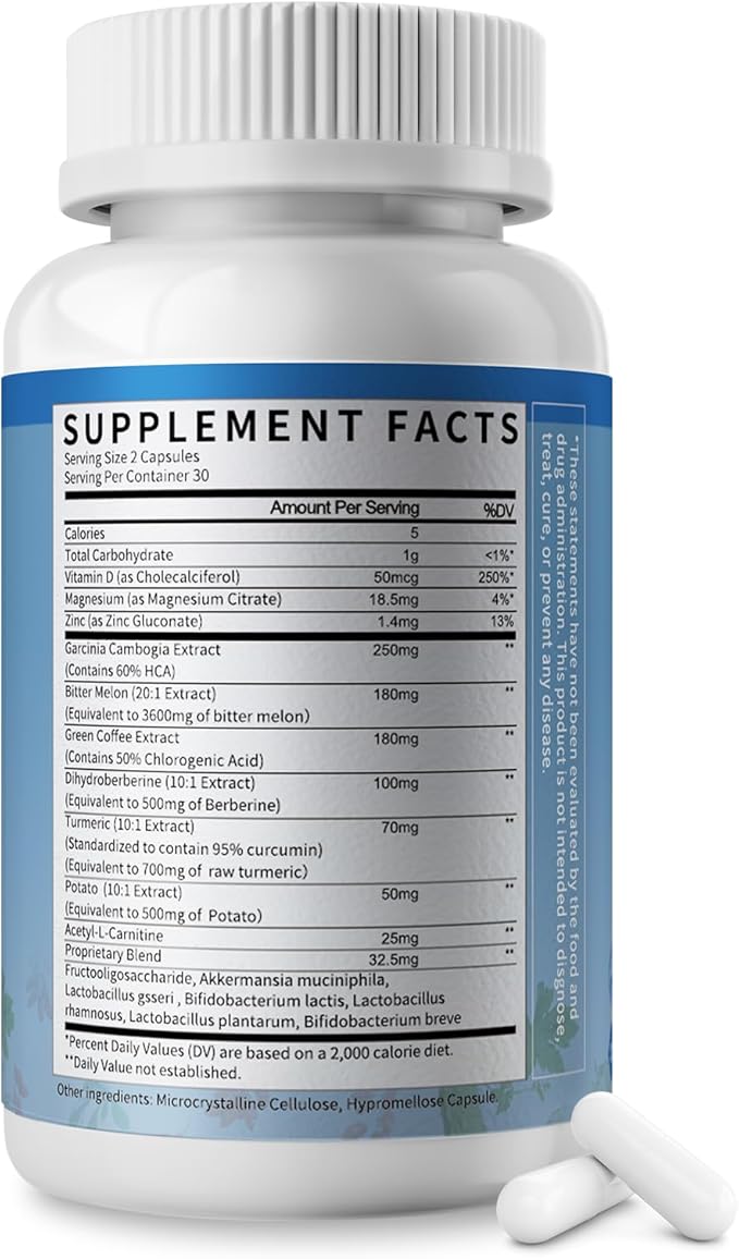 Gut Health Supplement w/BerberineGarcinia CambogiaBitter MelonGreen Coffee Probiotics Prebiotics -Supports Digestion Detox Energy &amp Immune Health for Women &amp Men 60 Vegan Capsules